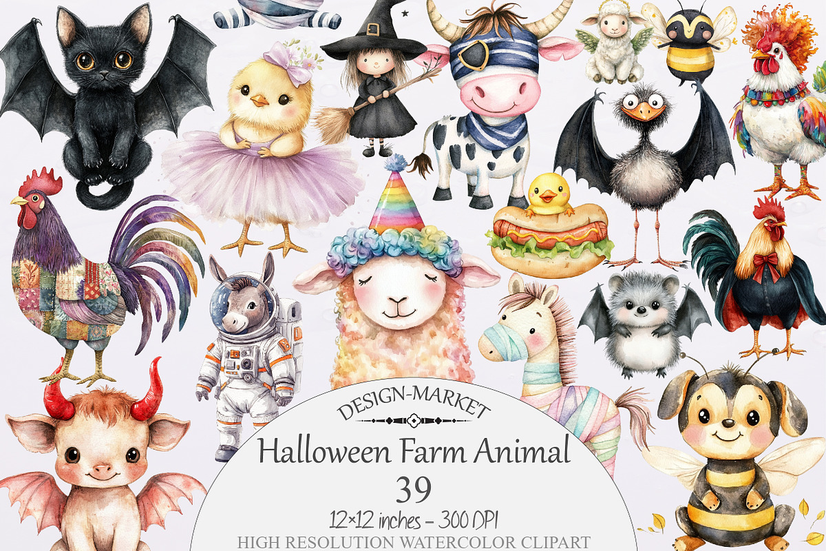 Halloween Farm Animal Clipart, a Seasonal Illustration by Design Market (Photo 1 of 4)