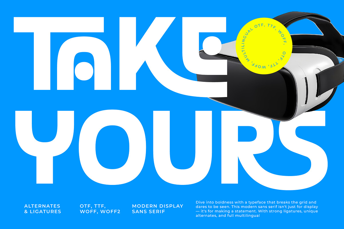 Take Yours Modern Display Sans Serif, a Font by Jaruka (Photo 1 of 11)