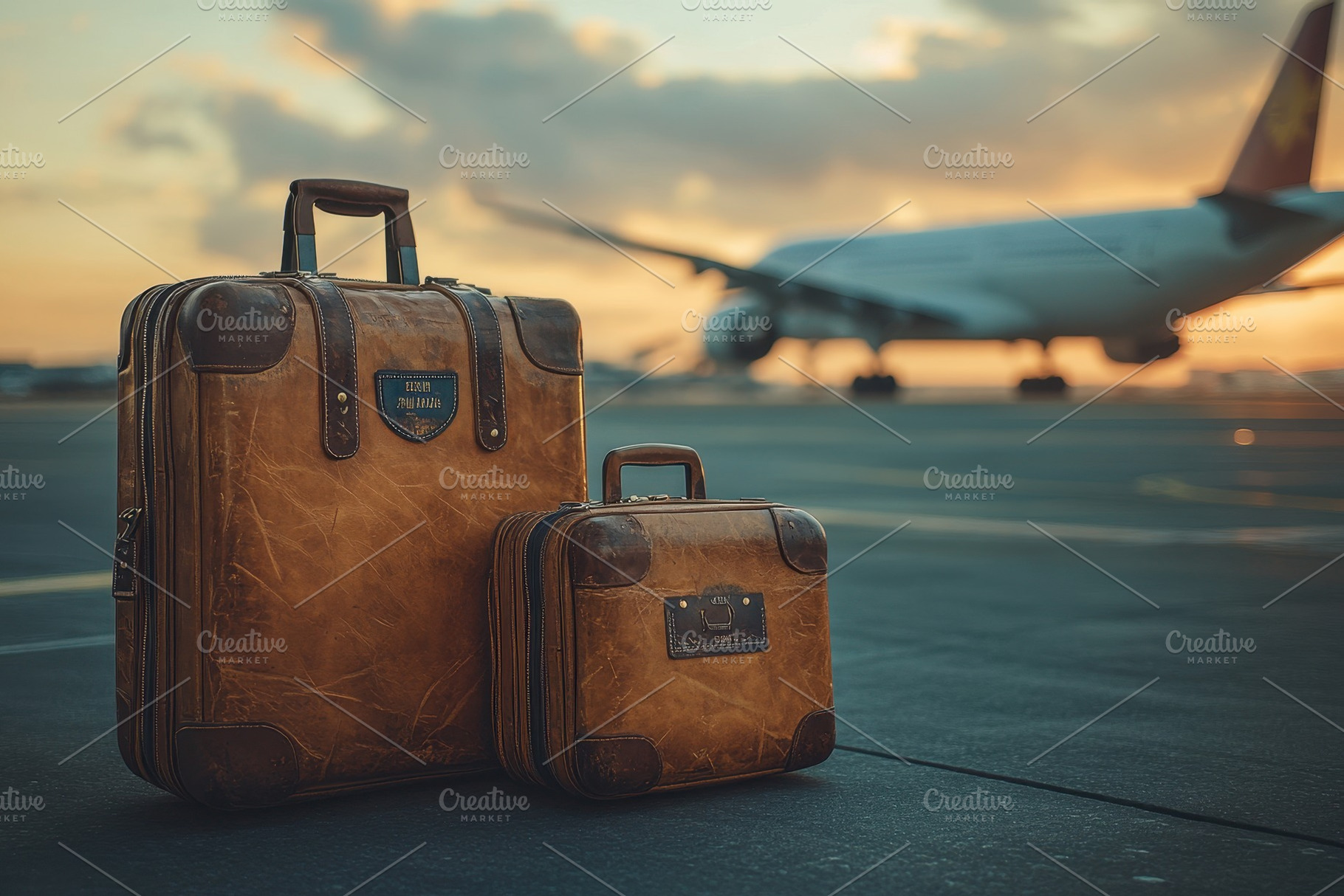 Two stylish luggage pieces on an air, a Photo by Tanuart