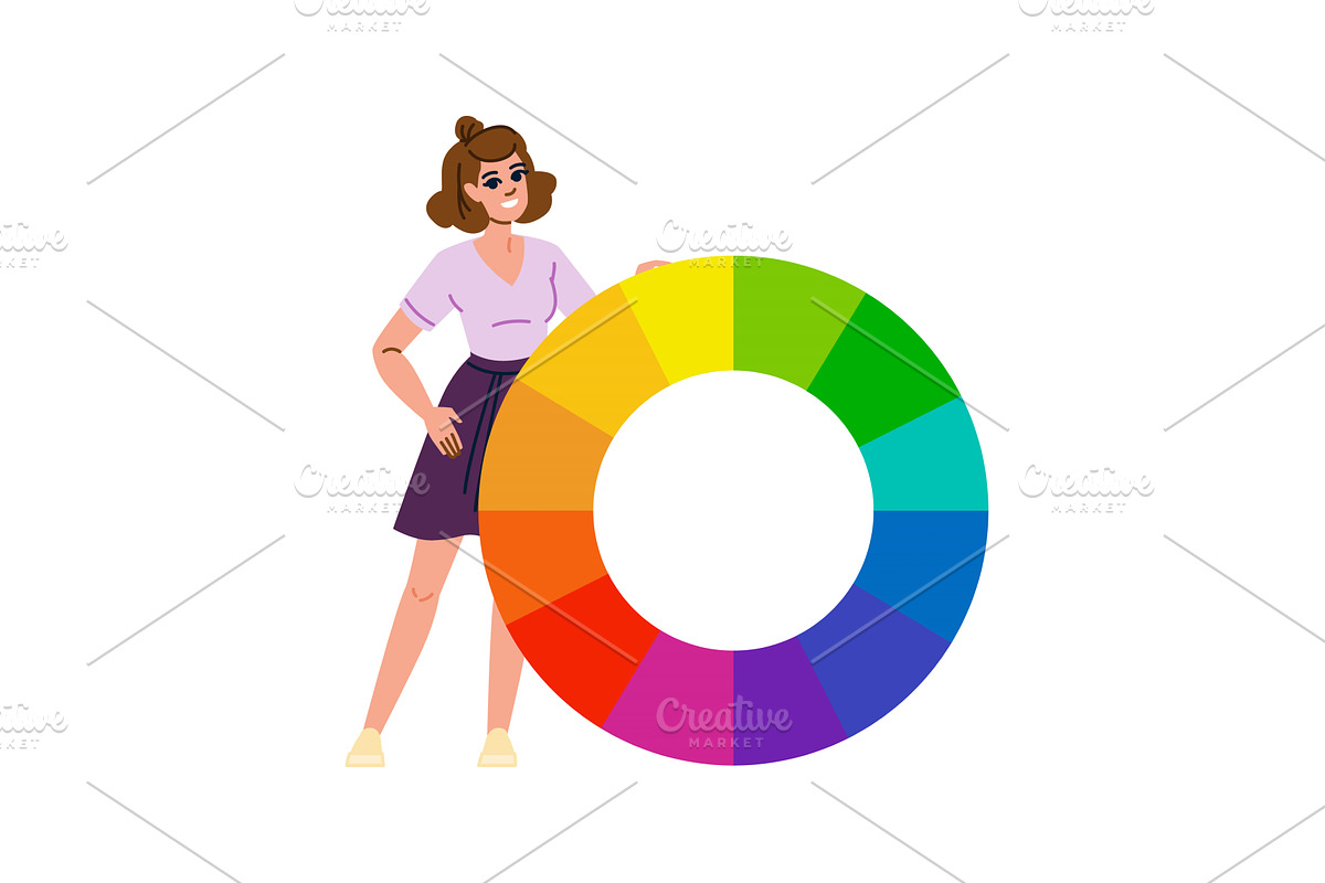 Female designer holding huge color, an Illustration by pikepicture