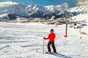 Skiers on the slope in French Alps, a Sports & Recreation Photo by Alpine Dreams