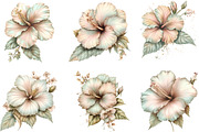 Watercolor Hibiscus Flowers Clipart, an Illustration by Designking (Thumbnail 5 of 5)