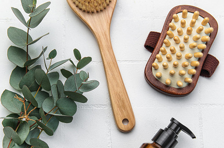 Spa treatment concept. natural spa cosmetics products with eucal, a Beauty & Fashion Photo by Olena Rudo
