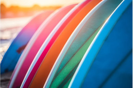 Surfboard colorful. Generate Ai, a Holiday Photo by Ylivdesign