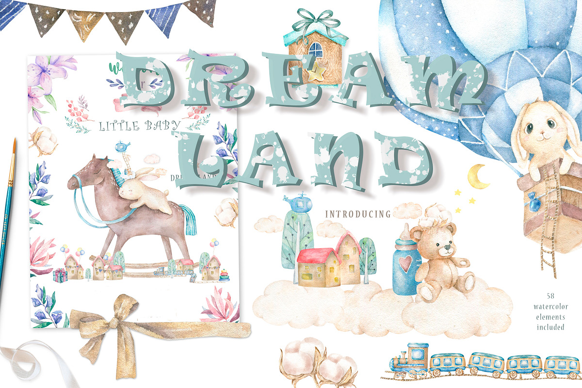 Dream Land Watercolor cute Bunnys, an Animal Illustration by Ann Art Houze (Photo 1 of 6)