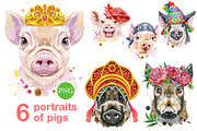 Cute watercolor pigs. Part 1, an Animal Illustration by Watercolor fantasy (Thumbnail 1 of 4)