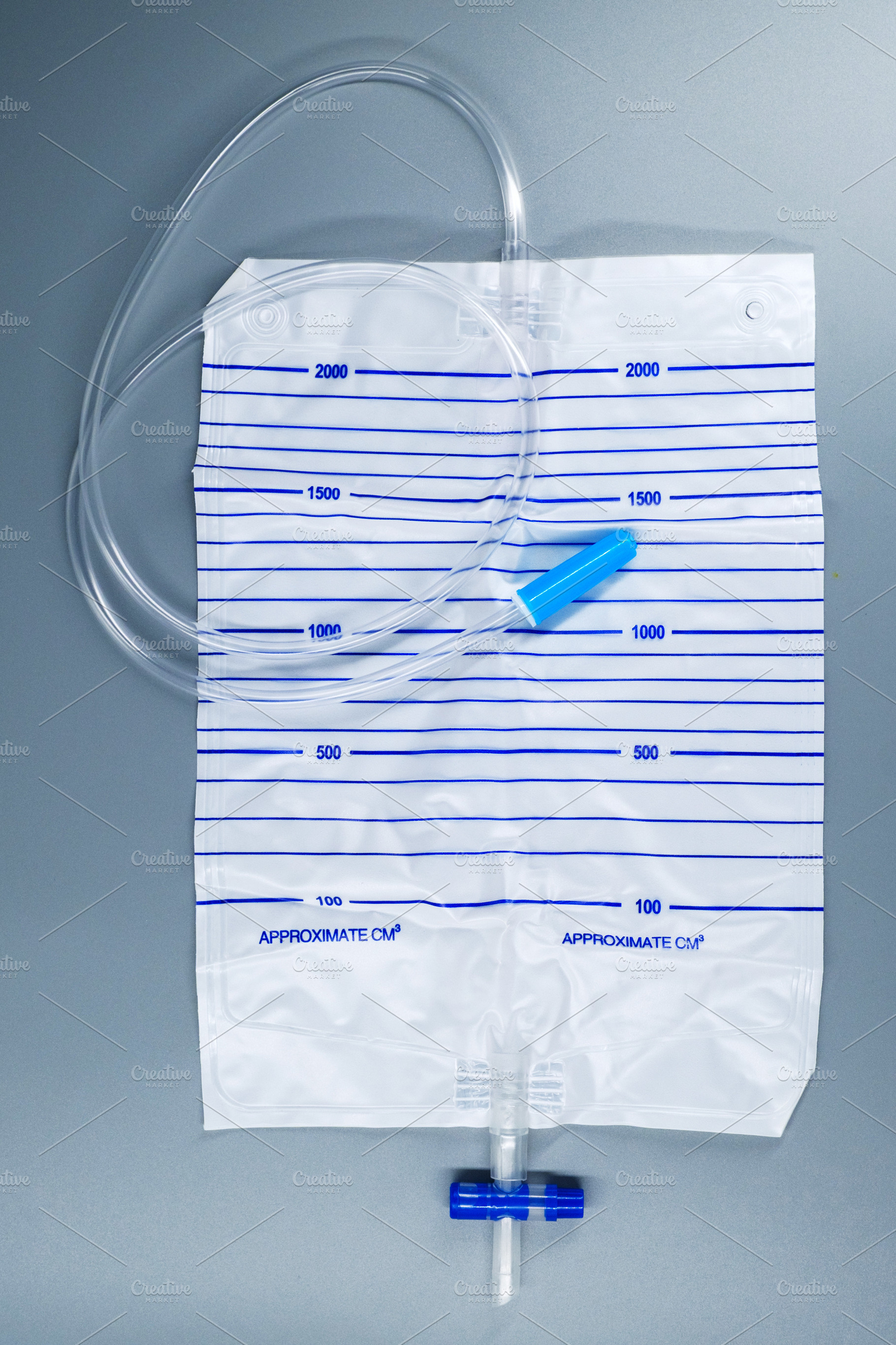 Disposable medical urine drainage bag with tubing and graduated scale. Sterile, a Health & Medical Photo by Rohan Photography