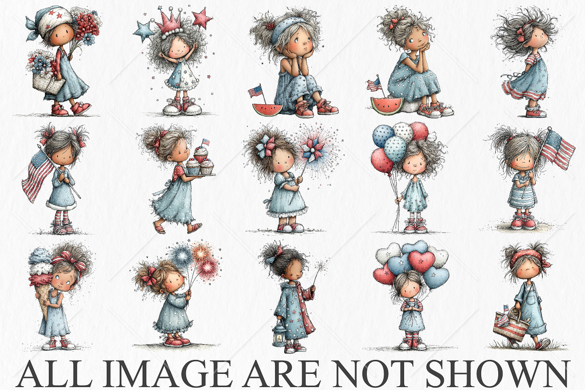 Whimsical 4th of July Girl Clipart, a Seasonal Illustration by Canvas Craft (Photo 4 of 10)