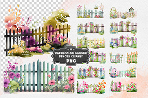 Watercolor Garden Fences Clipart