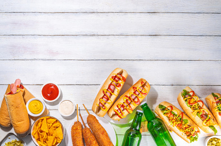 National Hot Dogs day background, a Food & Drink Photo by Rimma