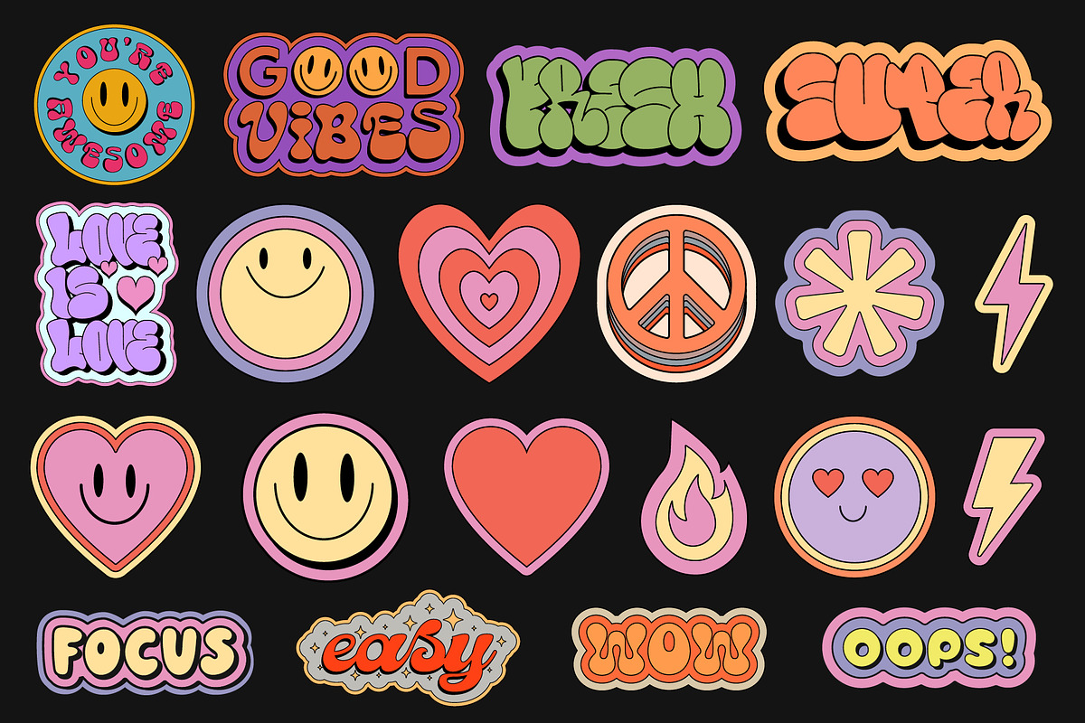 GROOVY STICKERS PACK VECTOR DESIGN, an Object Graphic by craftlove (Photo 3 of 5)
