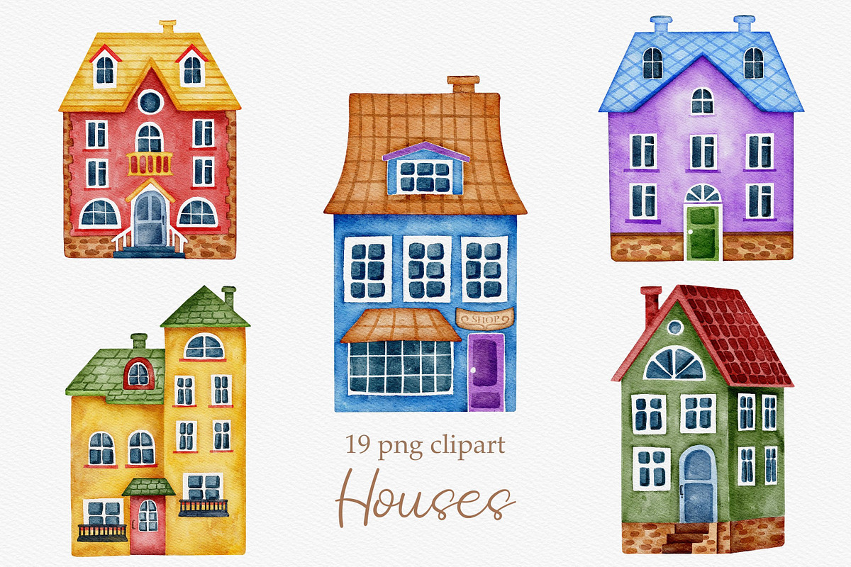 Watercolor Cute Houses Clipart, an Illustration by LuiDesignStudio (Photo 2 of 5)