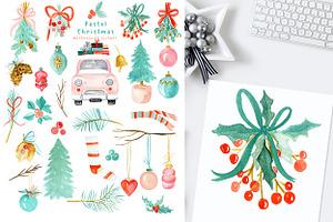 Pastel Christmas. Watercolor Holiday