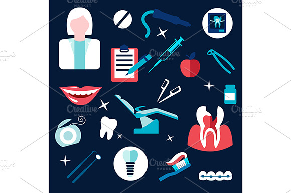 Health And Dental Themed Flat Icons