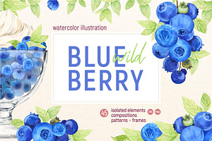 Wild Blueberries. Watercolor Clipart, a Food Illustration by Tata Pilip