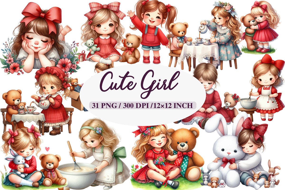 Cute Girl Cliparts, an Illustration by Daily.Designs (Photo 1 of 6)