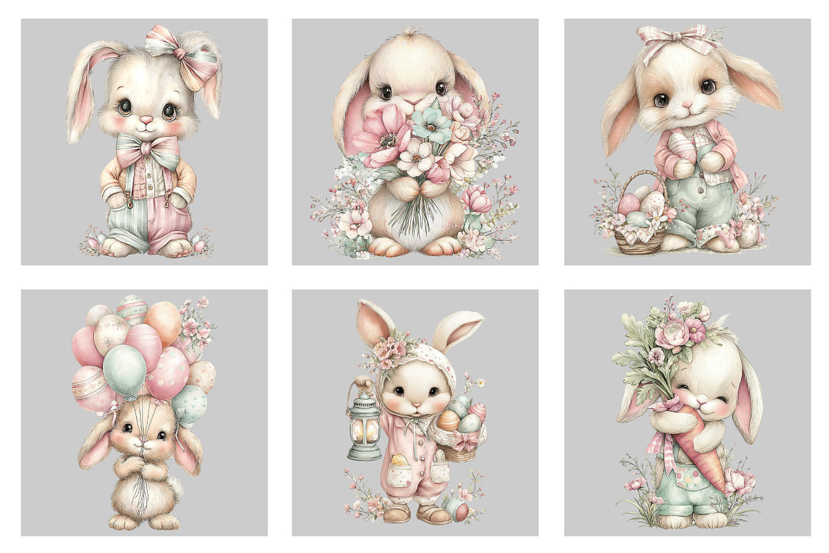 Watercolor Easter Bunny Clipart, an Illustration by Black Bird Studio (Photo 5 of 5)