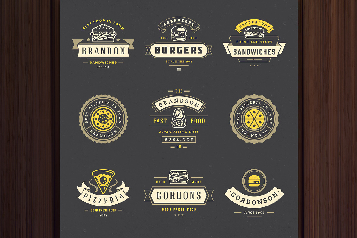 36 Fast Food Logos and Badges, a Branding & Logo Template by Vasya Kobelev (Photo 3 of 18)