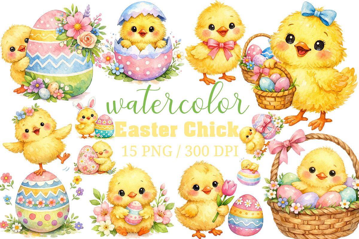Whimsical Easter Chick Clipart, an Illustration by Craft Nest (Photo 1 of 5)