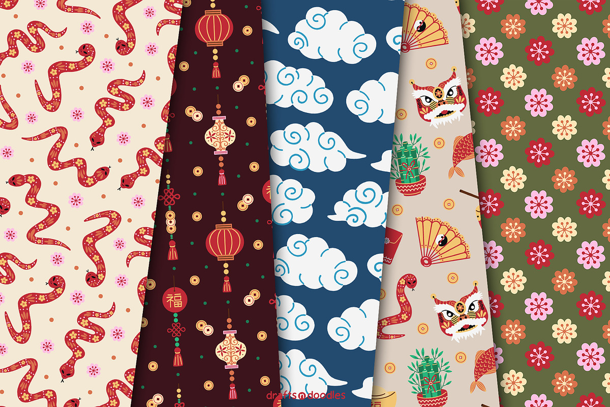 Lunar New Year Clipart and Patterns, a Seasonal Illustration by Drafts n Doodles (Photo 5 of 12)