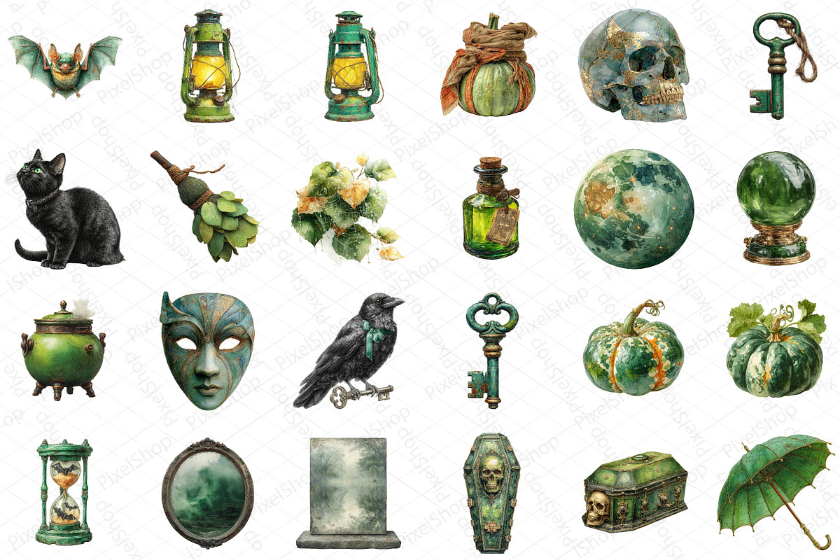 Antique Green Halloween Clipart, an Illustration by DreamPrint404 (Photo 3 of 5)