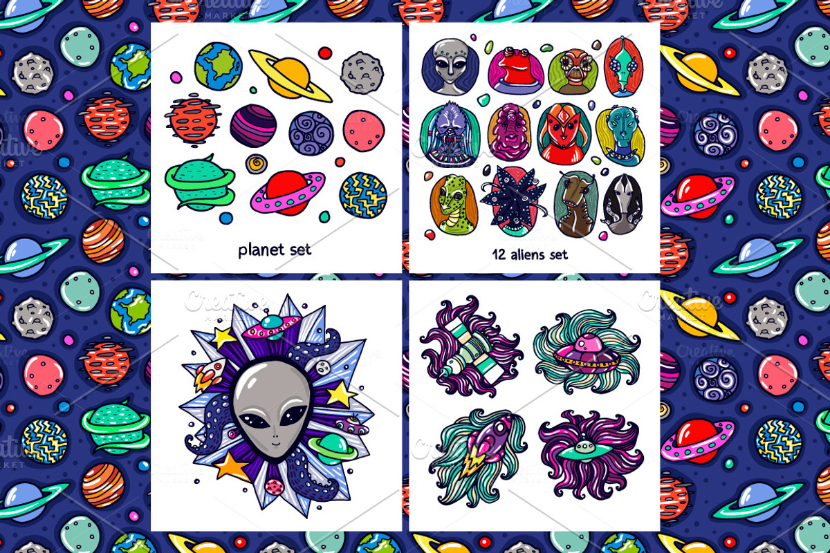 Space Aliens, a Pattern Graphic by Apolinarias Art (Photo 2 of 5)