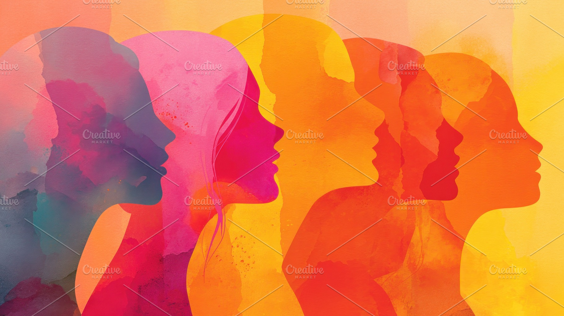 Abstract layer female profiles in bold watercolor gradients symb, a Person Photo by José Manuel Gelpi