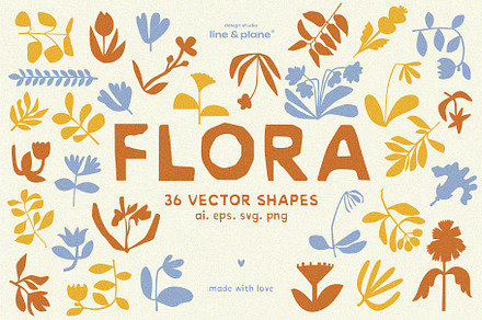 Flowers - 36 Vector Shapes, a Decorative Illustration by line & plane