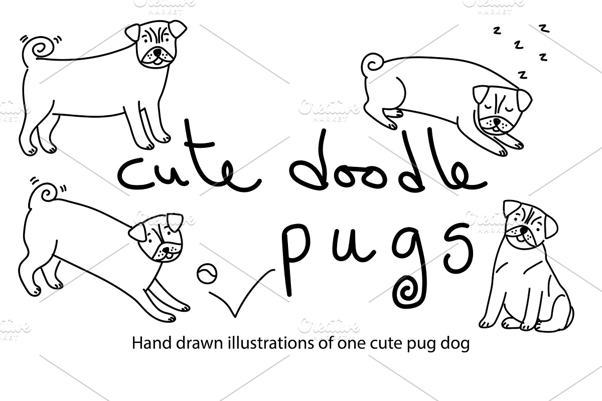 Cute Doodle Pugs, an Animal Illustration by Liz Pengilley Studio (Photo 1 of 4)