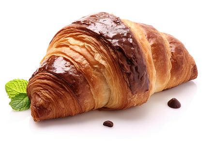 Fresh delicious croissant with chocolate on white background. Generative AI, a Food & Drink Photo by AlyaAnd