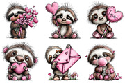 Valentine's Whimsical Sloth Clipart, an Illustration by Dream Creation (Thumbnail 2 of 8)