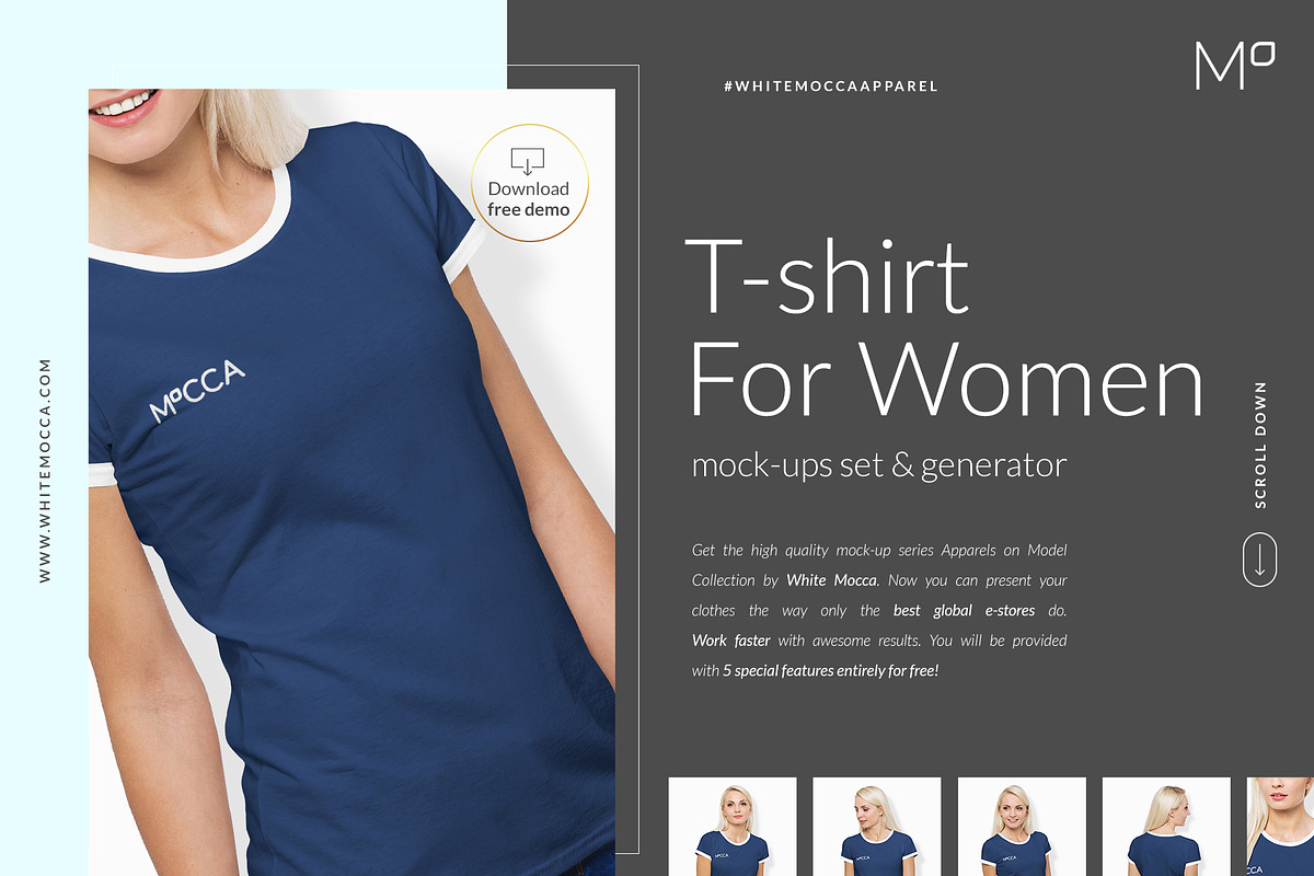 Women T-Shirt Mockups Set FREE DEMO, a Books & Magazine Mockup by Apparel_Mockups (Photo 4 of 27)