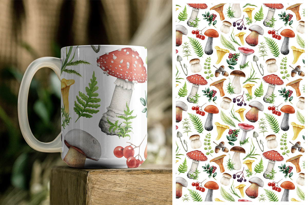 Forest Mushrooms Watercolor Clipart, a Decorative Illustration by AnitaPol (Photo 15 of 21)