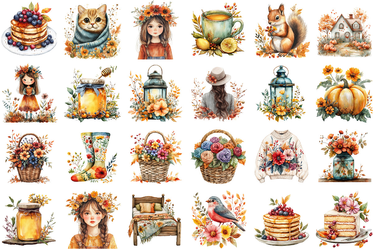 Watercolor Floral Autumn Clipart, an Illustration by designcity5 (Photo 2 of 5)