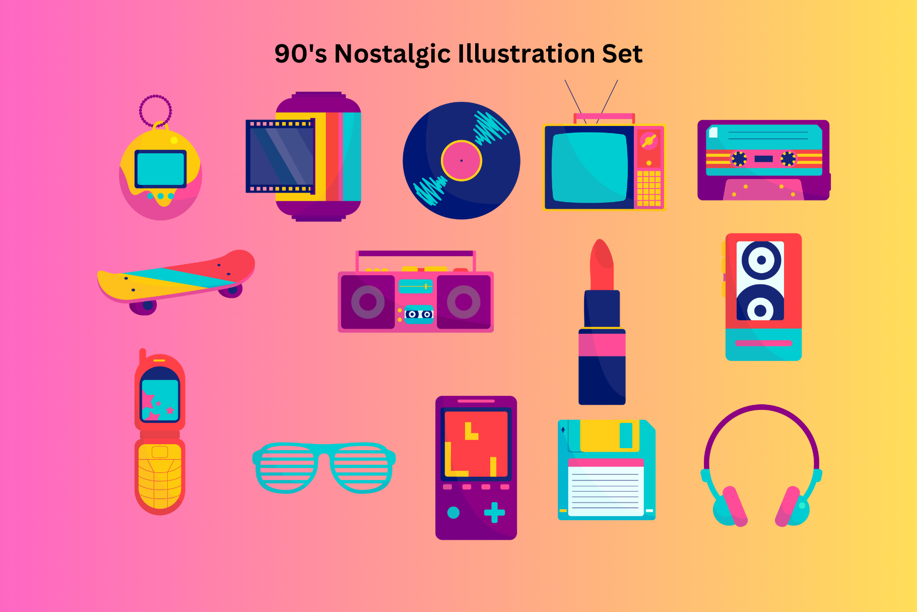 90's Nostalgic Illustration Set, a Technology Illustration by Creathub ...