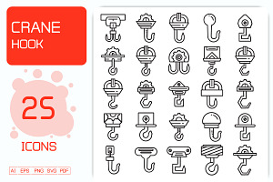 Pulley Crane Hook Icons Set, an Outline Icon by Designfour