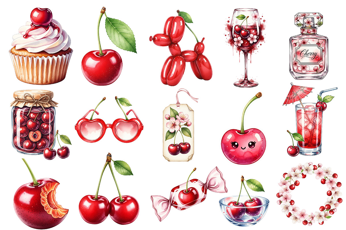 Cherry-Themed Set PNG, an Illustration by SinaCreation (Photo 2 of 4)