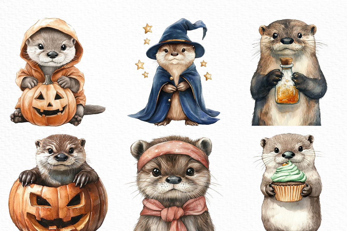 Halloween Cute Otter Clipart, an Illustration by Craft Nest (Photo 2 of 6)