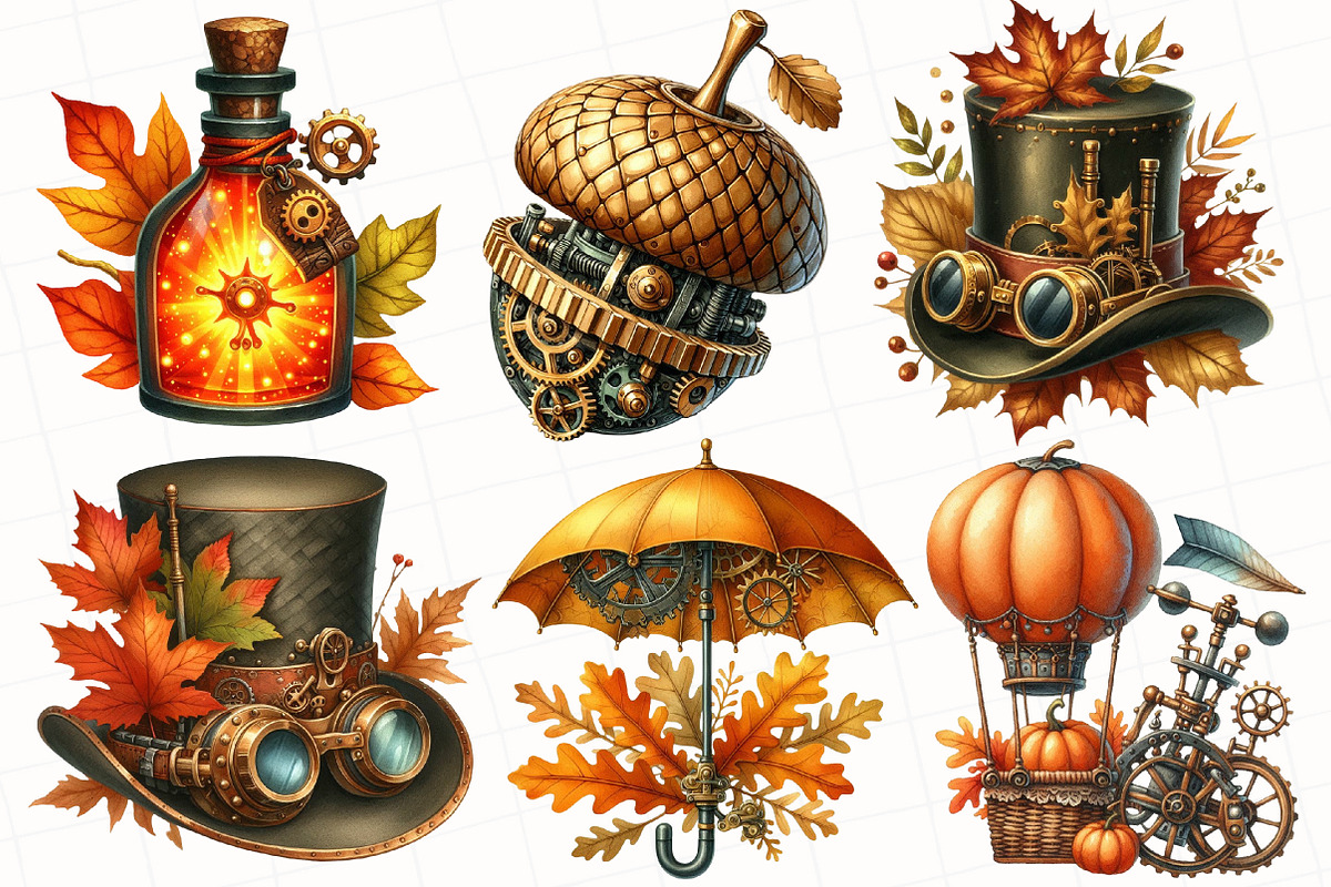 Steampunk Autumn Clipart, an Illustration by OK Design (Photo 2 of 5)