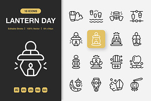Lantern Day Outline Icons, an Outline Icon by Spacepixel Creative