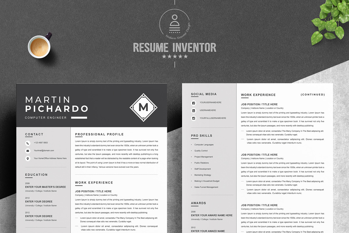 Resume / CV Design Template MS Word, a Resume Template by ResumeInventor