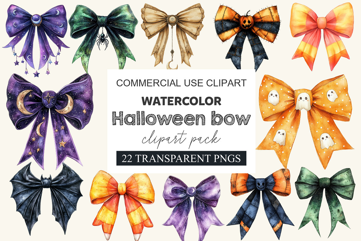 Halloween bow clipart, a Work Illustration by cherrydesign (Photo 1 of 4)