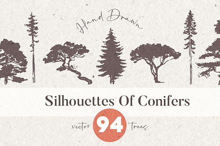 Silhouettes of pine and fir trees, an Object Illustration by TheMountBirdStudio
