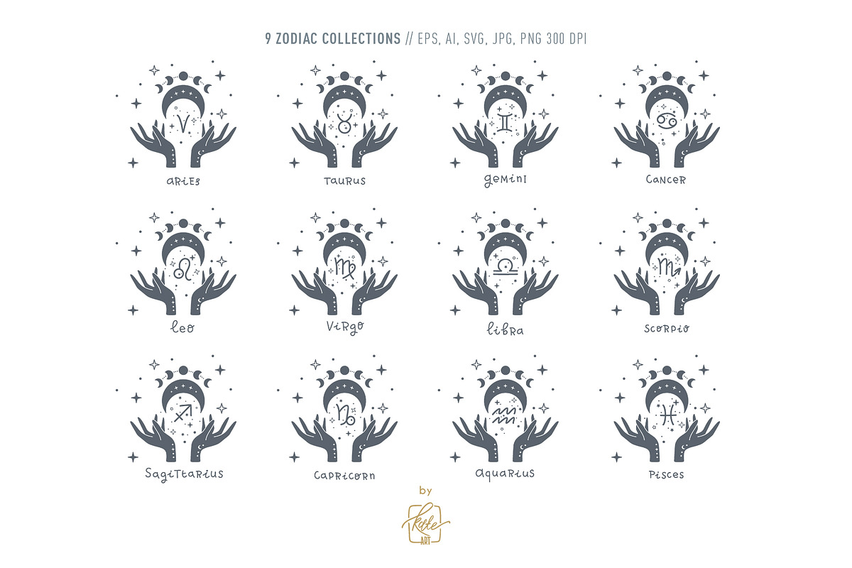 ZODIAC SIGNS LINE ART, an Object Illustration by Kate Art (Photo 10 of 19)