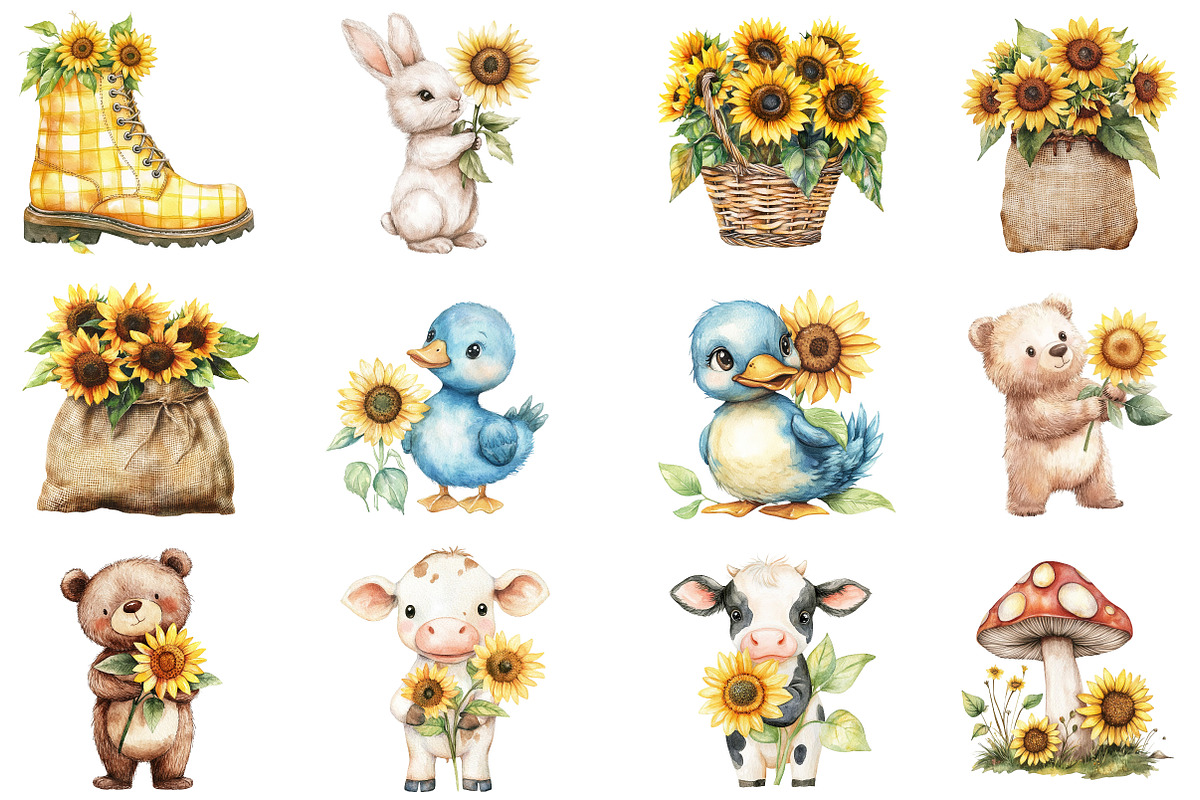 Watercolor Sunflower Clipart, an Illustration by CitraGraphics (Photo 2 of 5)