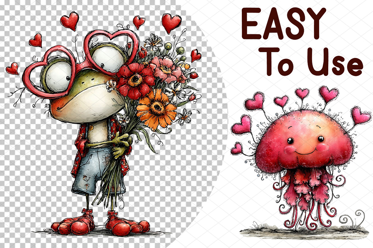 Whimsical Valentine Animals Clipart, an Illustration by cherrydesign (Photo 4 of 4)