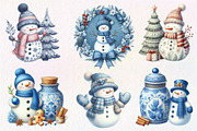 Christmas Blue Toile Snowman Clipart, an Illustration by Dream Creation (Thumbnail 3 of 7)
