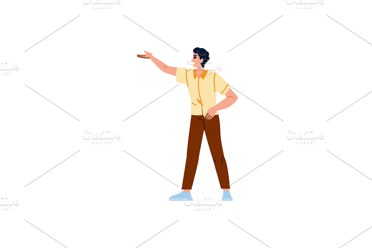 Young man pointing and showing, a Person Illustration by pikepicture