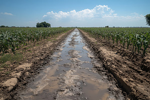 Crop field with waterlogged irrigati, a Photo by Tanuart