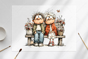 Whimsical Senior Couple Park Clipart, a Seasonal Illustration by Canvas Craft (Thumbnail 8 of 10)